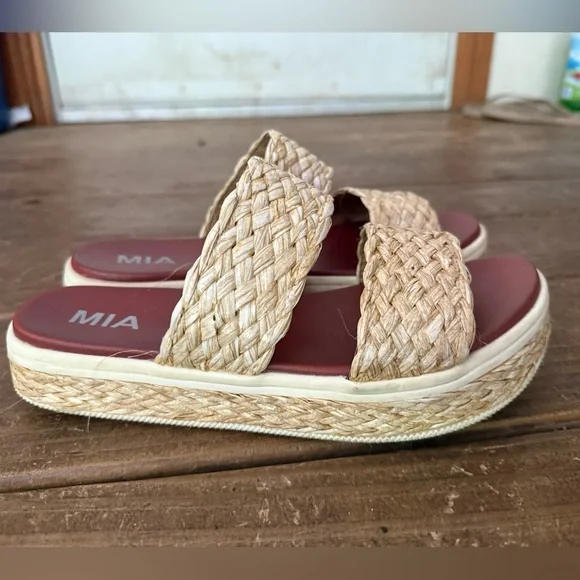 MIA Tan Woven Slide Sandals - Picture 2 of 5